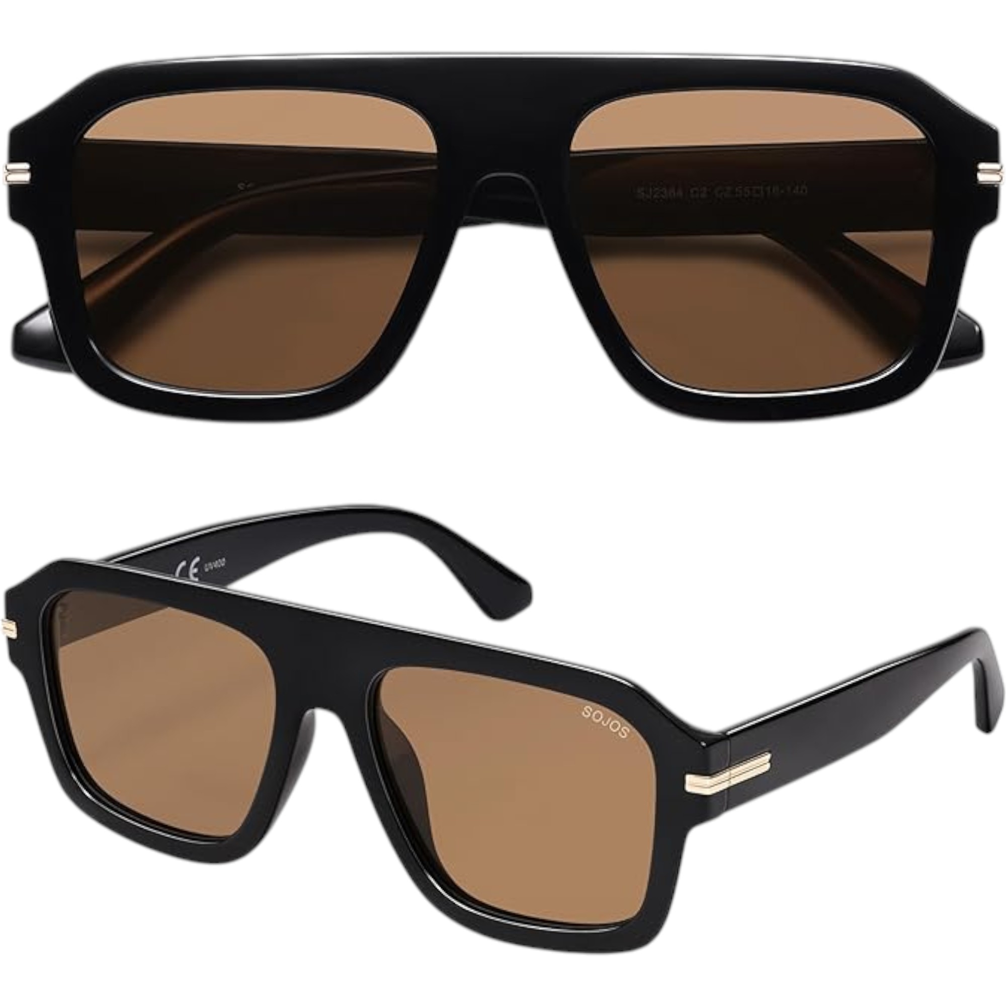 SOJOS Retro Oversized Square Polarized Sunglasses SJ2384 – Vintage Aviator Shades (Black Frame / Brown Lens, UV400, Imported Unisex)