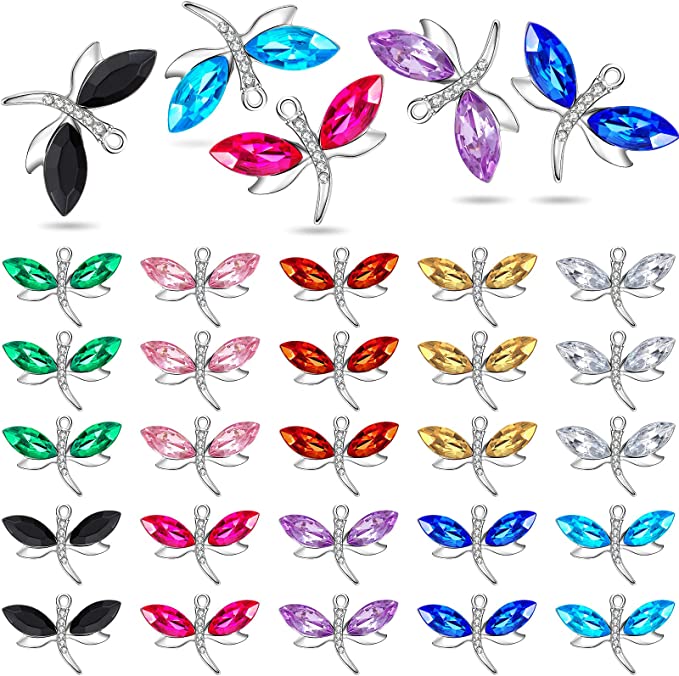 30 Pieces Alloy Dragonfly Charms, Dragonfly Charm DIY Dragonfly Craft Supplies for Cute Jewelry Making - Multi