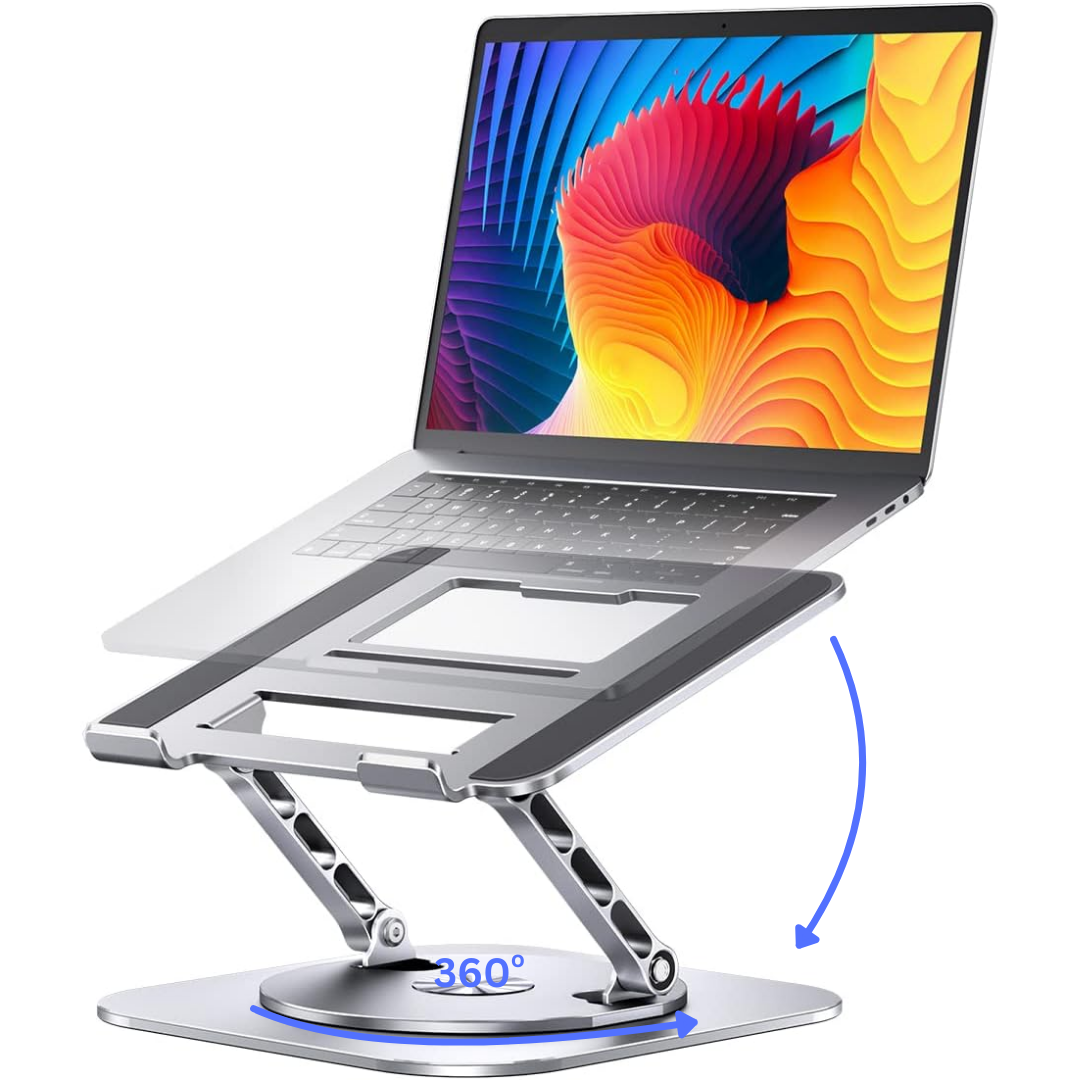 Adjustable Computer Stand with 360 Rotating Base Compatible with MacBook Pro/Air Notebook up to 16 Inches, Silver