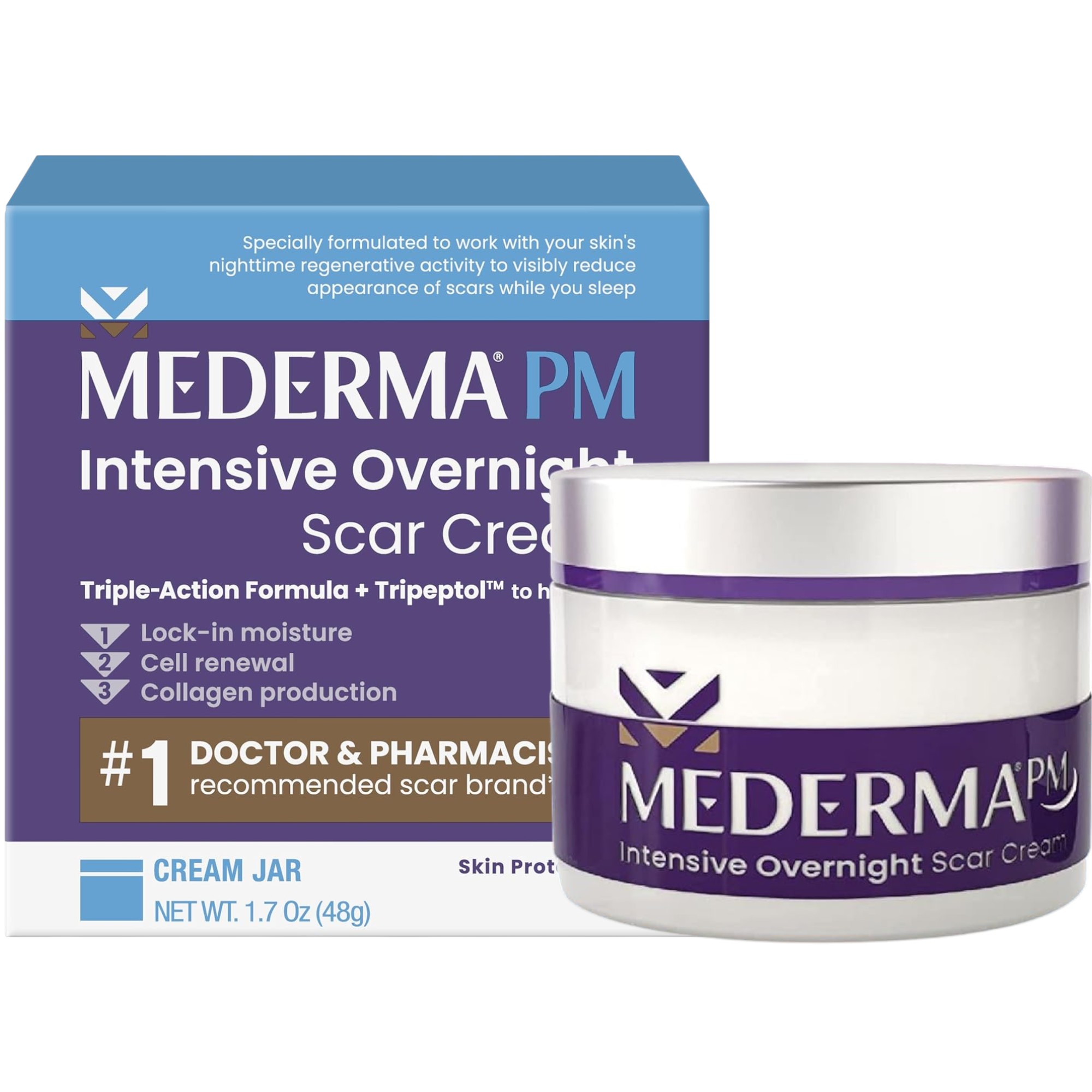 Mederma PM Intensive Overnight Scar Cream 1.7oz (Imported Tripeptol Night Cream—For Softer, Smoother-Looking Scar Appearance)