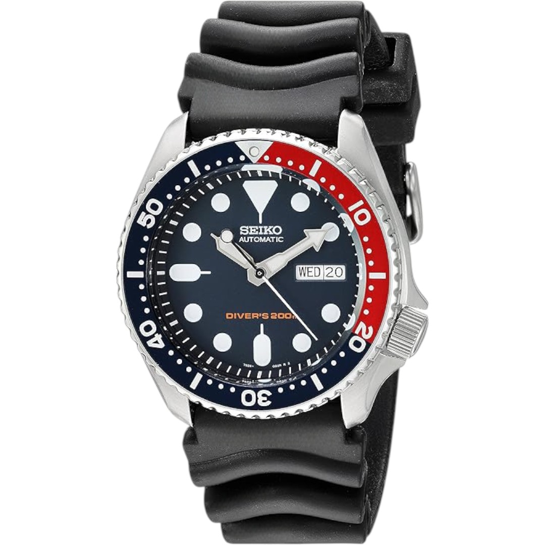 Seiko SKX009K1 Divers Automatic Watch – Deep Blue Dial with Blue-Red Rubber Strap, 200m Water Resistant (Premium Imported Men's Luxury Watch)