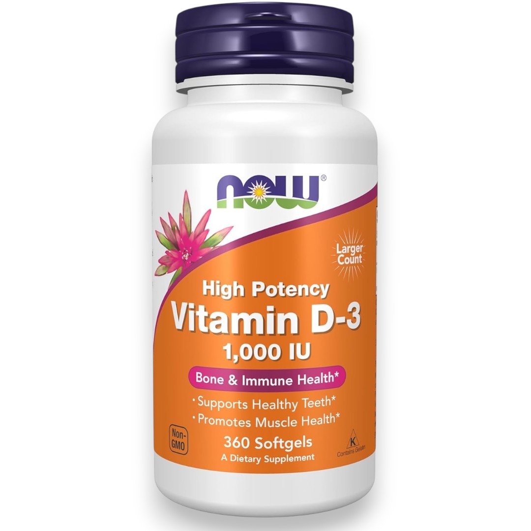 NOW Vitamin D3 1000 IU Softgels | High-Potency Daily Supplement for Immune & Bone Health, 360 So