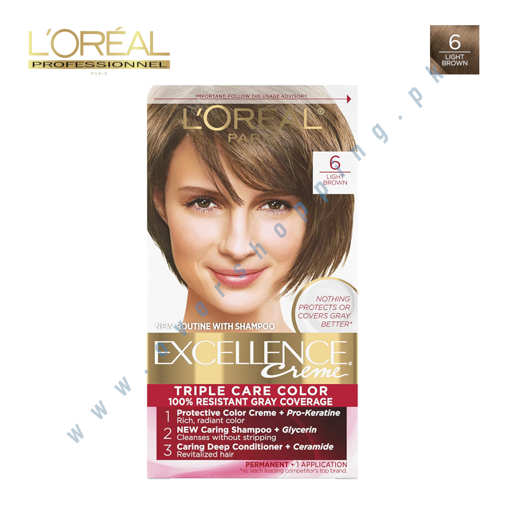 L'Oreal Paris Excellence Creme Permanent Triple Care Hair Color - 6 Light Brown Hair Dye
