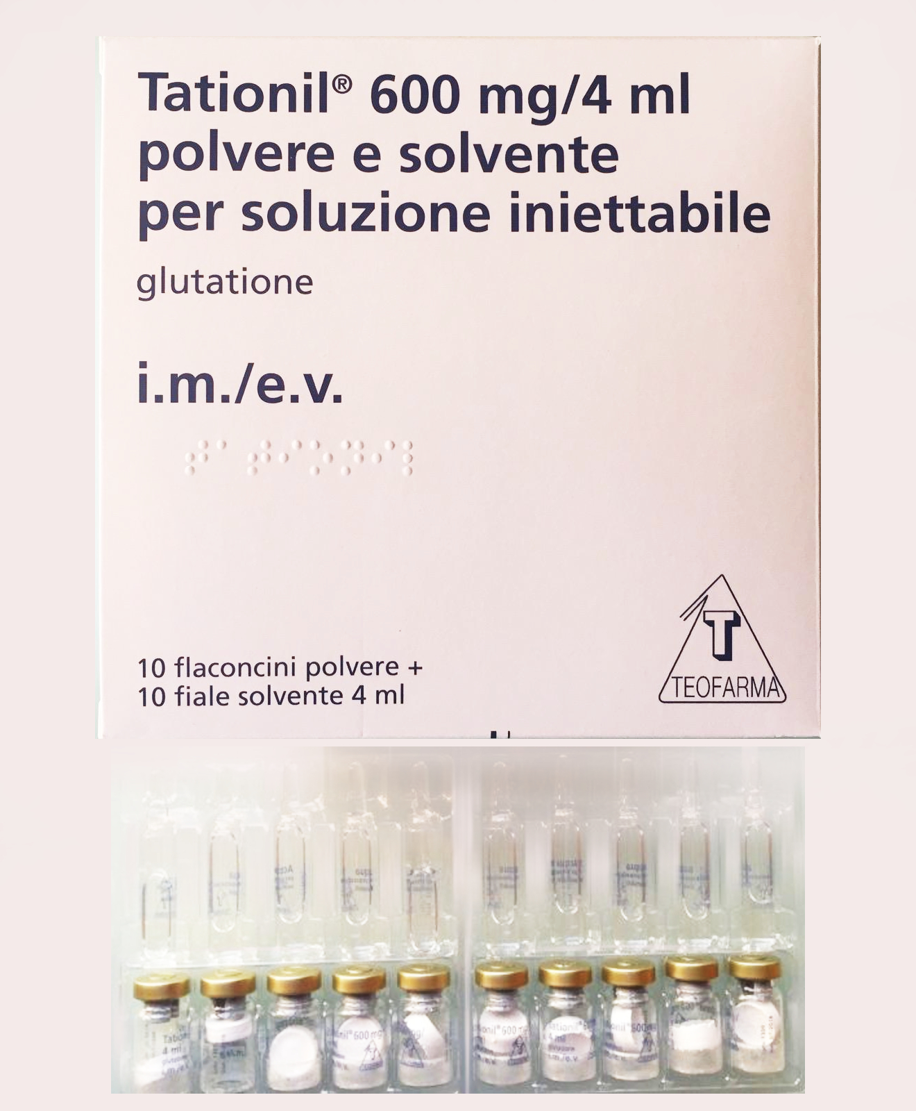 Tationil 600mg Glutathione Powder for Skin Brightening - Pack of 10 Vials - 0.13 Fl.Oz (4ml) Each