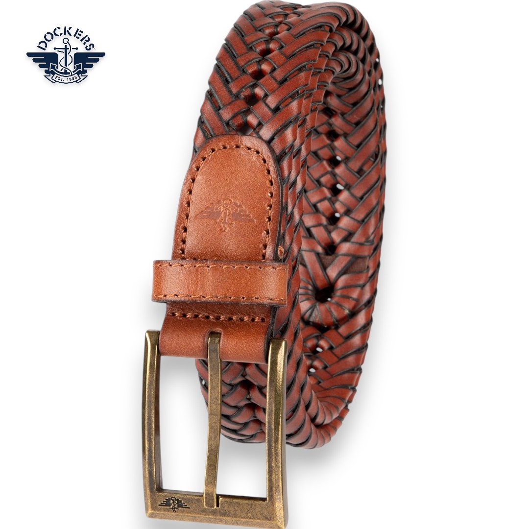 Dockers Men’s Leather Braided Fully Adjustable Belt – Tan Glazed, Premium Imported Adjustable Strap (Sizes 30-56)