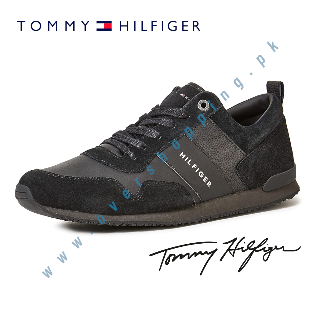 Tommy Hilfiger Men's Iconic Leather Suede Mix Runner Sneakers - Black