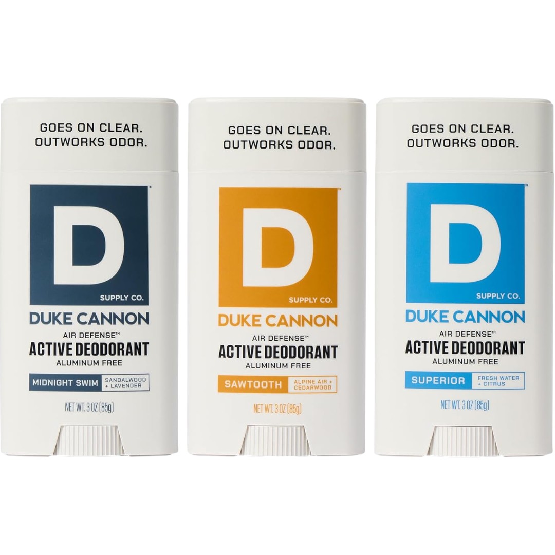 Duke Cannon Air Defense Active Deodorant – Aluminum Free, Aloe Vera & Vitamin E, 3 oz Gel (Pack of 3, Variety Scents)