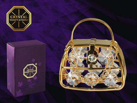 Swarovski Crystal Element Studded Handbag Figurine 24k Gold Plated