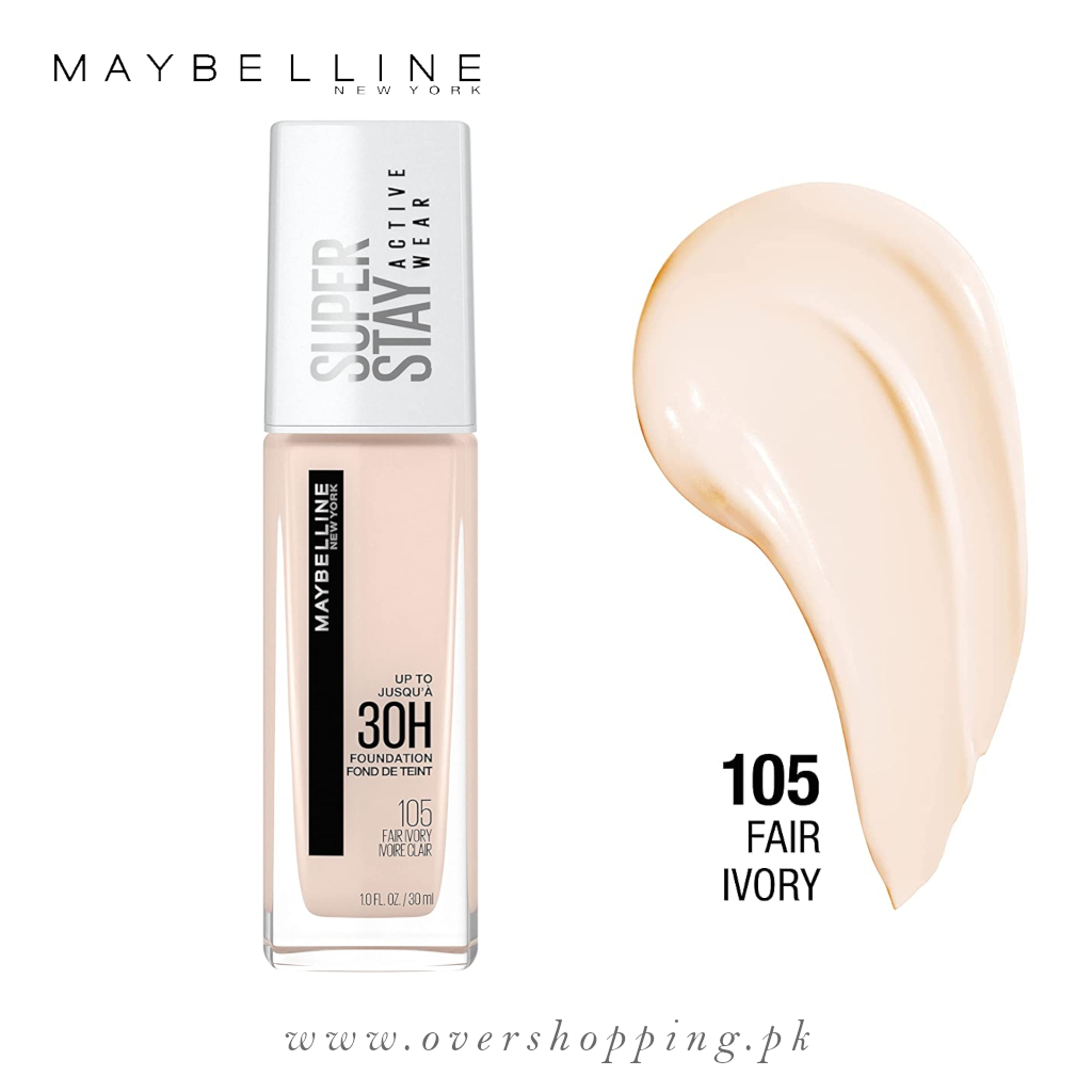 Maybelline Super Stay Full Coverage Liquid Foundation, Matte Finish Make Up Foundation, Fair Ivory No.105, 1.0 Fl.Oz