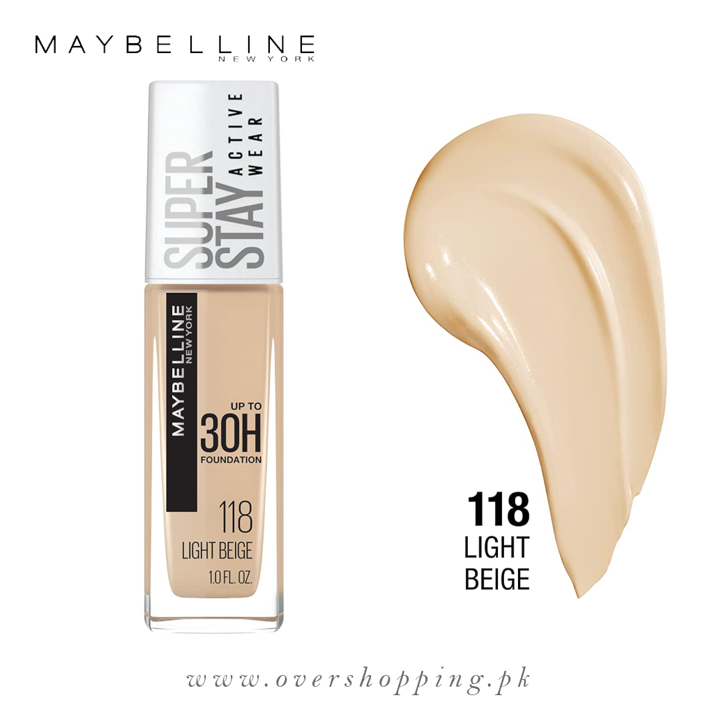 Maybelline Super Stay Full Coverage Liquid Foundation, Matte Finish Make Up Foundation, Light Beige No.118, 1.0 Fl.Oz
