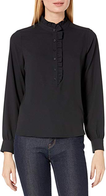 Amazon Brand - Lark & Ro Women's Long Sleeve Ruffle Placket Button-up Blouse