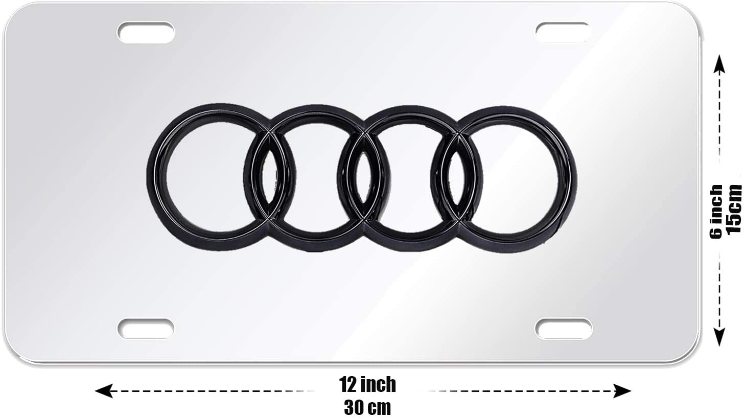 Audi Logo 3-D Silver Mirror Stainless Steel Front License Plate,with Screw Caps Cover Set Suit, for Audi.