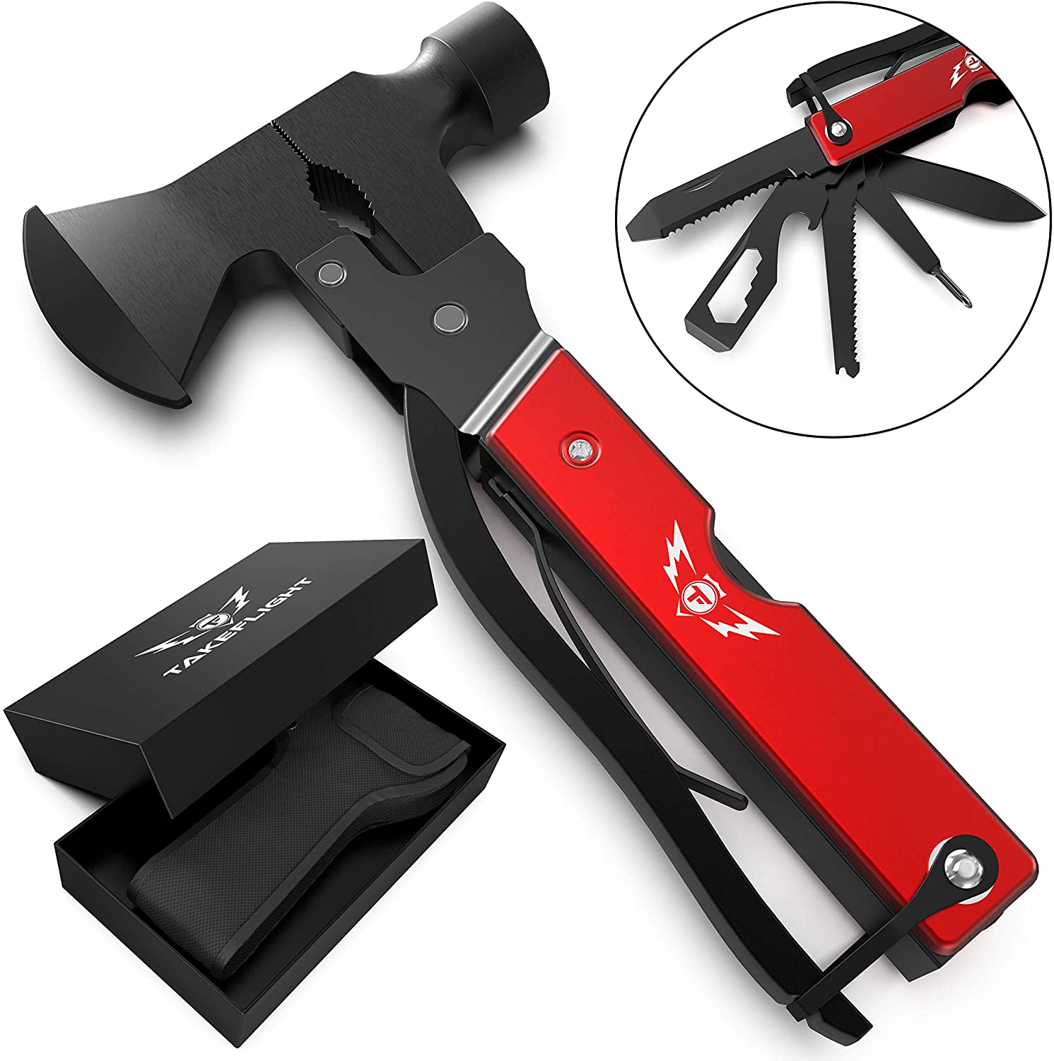 Camping Multitool for Survival Gear - Multipurpose Tool Gadgets for Men and Women | Camping Tools with Accessories for Hiking Gear | Equipment includes Tools like Hammer, Knive, Screwdrivers, Saw