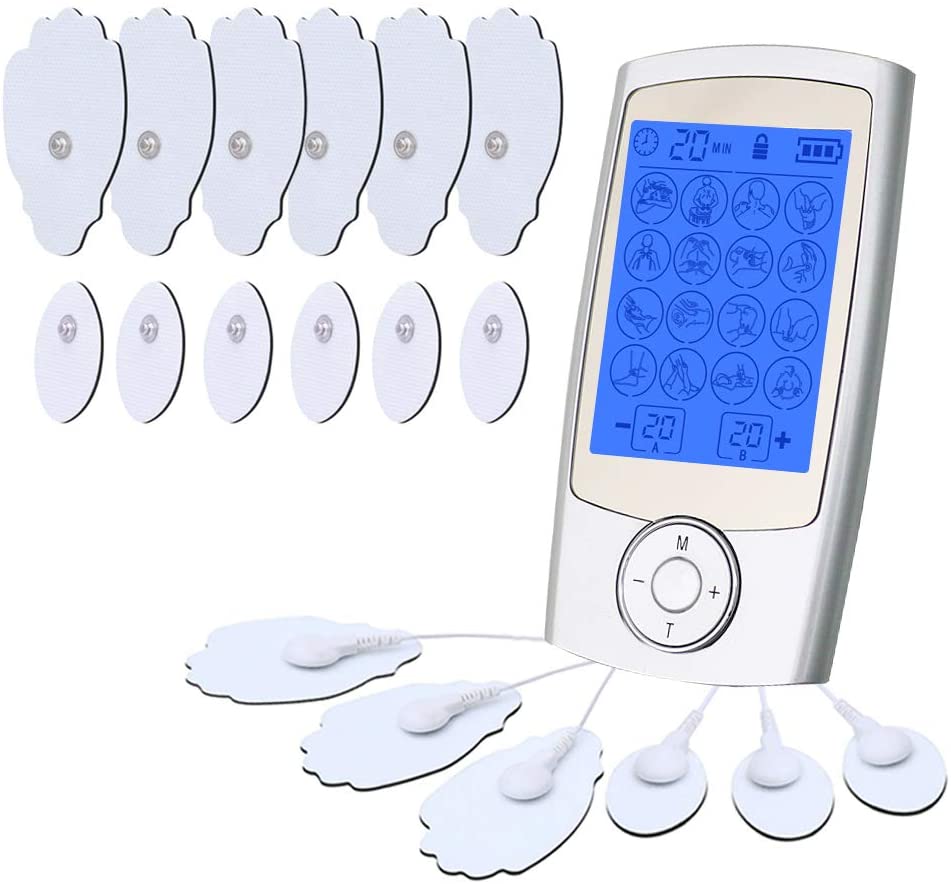 Dual Channel Rechargeable TENS Unit Muscle Stimulator Electronic Pulse Massager with 16 Modes and 12 Pads