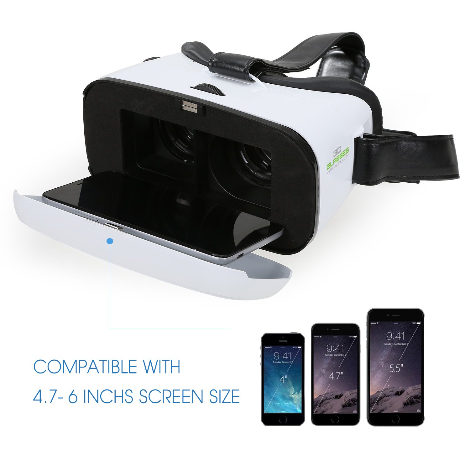 Holy Stone 3D VR Headset Virtual Reality Glasses with Adjustable Pupil and Strap for Drones, Movies and Games Support iPhone, Android and Other Smartphone Device