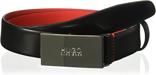 HUGO by Hugo Boss Men's Baldwin Plaque Leather Belt, black