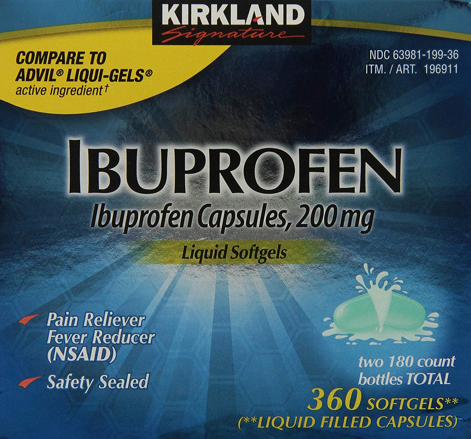 Ibuprofen Liquid Softgels 200mg, 360 Capsules, Kirkland Signature Brand