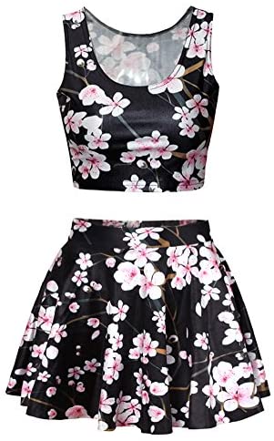 Jescakoo Girl's Sexy Crop Tank Top Pleated Skirts Sets