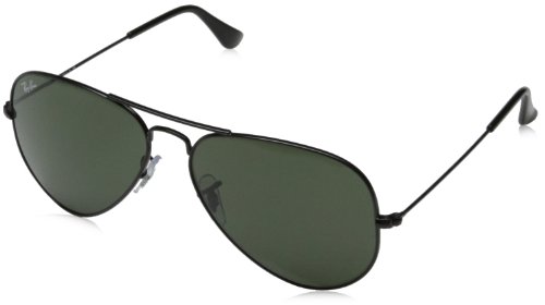Ray-Ban 0RB3025 Aviator Metal Non-Polarized Sunglasses, Black/ Grey Green, 58mm