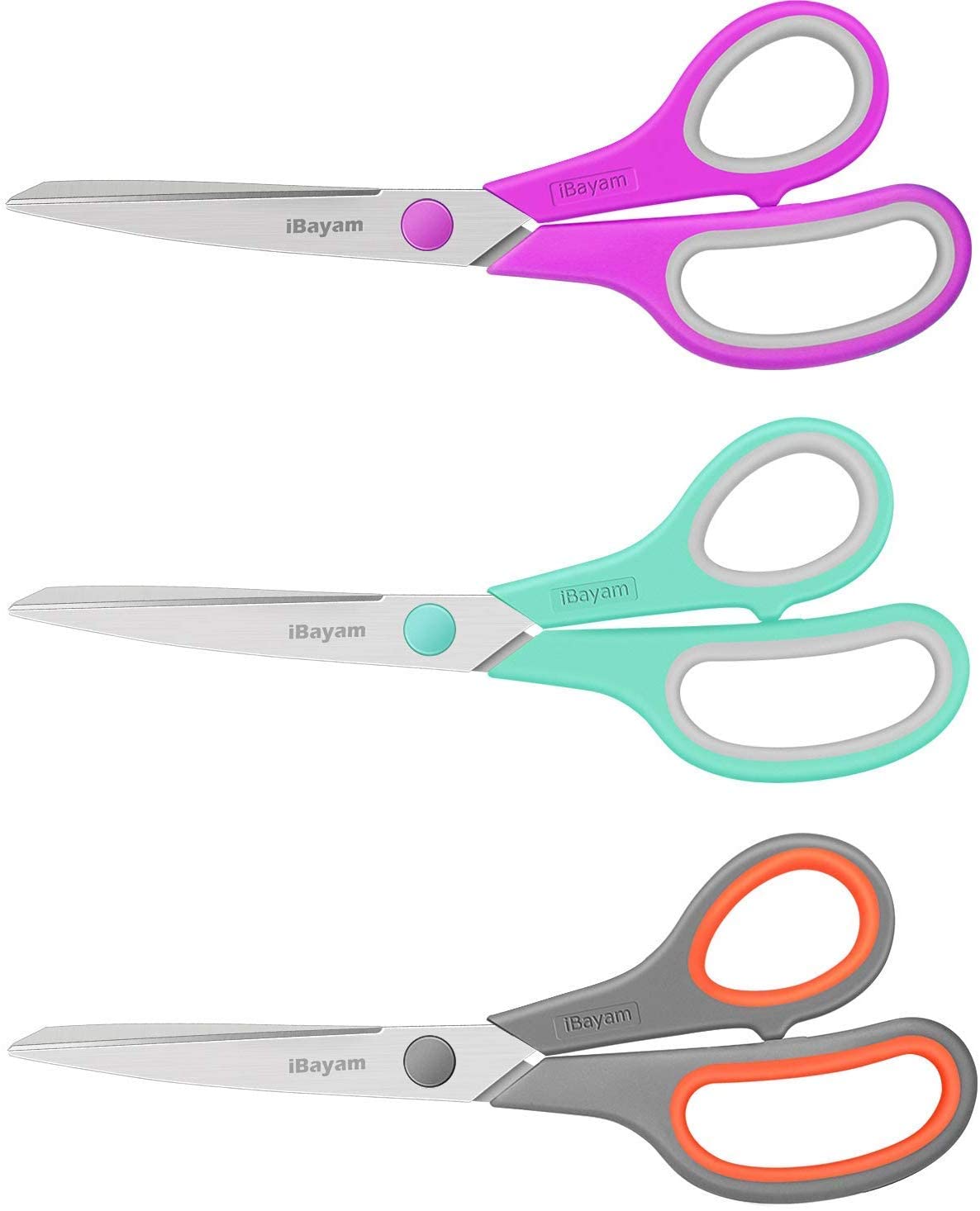 8" Multipurpose Scissors Bulk 3-Pack: Ultra Sharp Blade Shears with Comfort-Grip Handles, Pack of 3