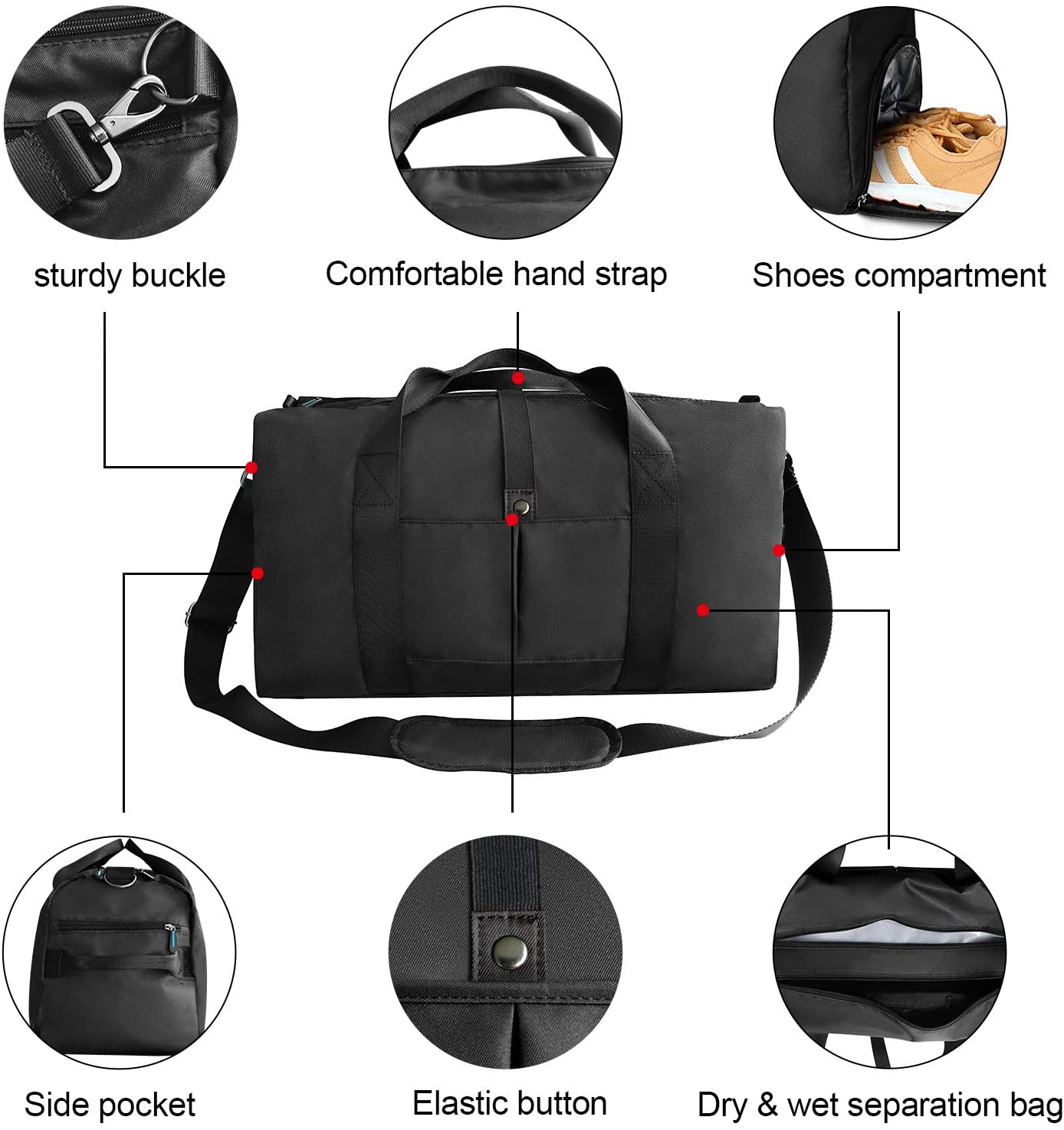 Sports Gym Bag with Shoes Compartment and Wet Pocket, Travel Duffle Bag for Men and Women