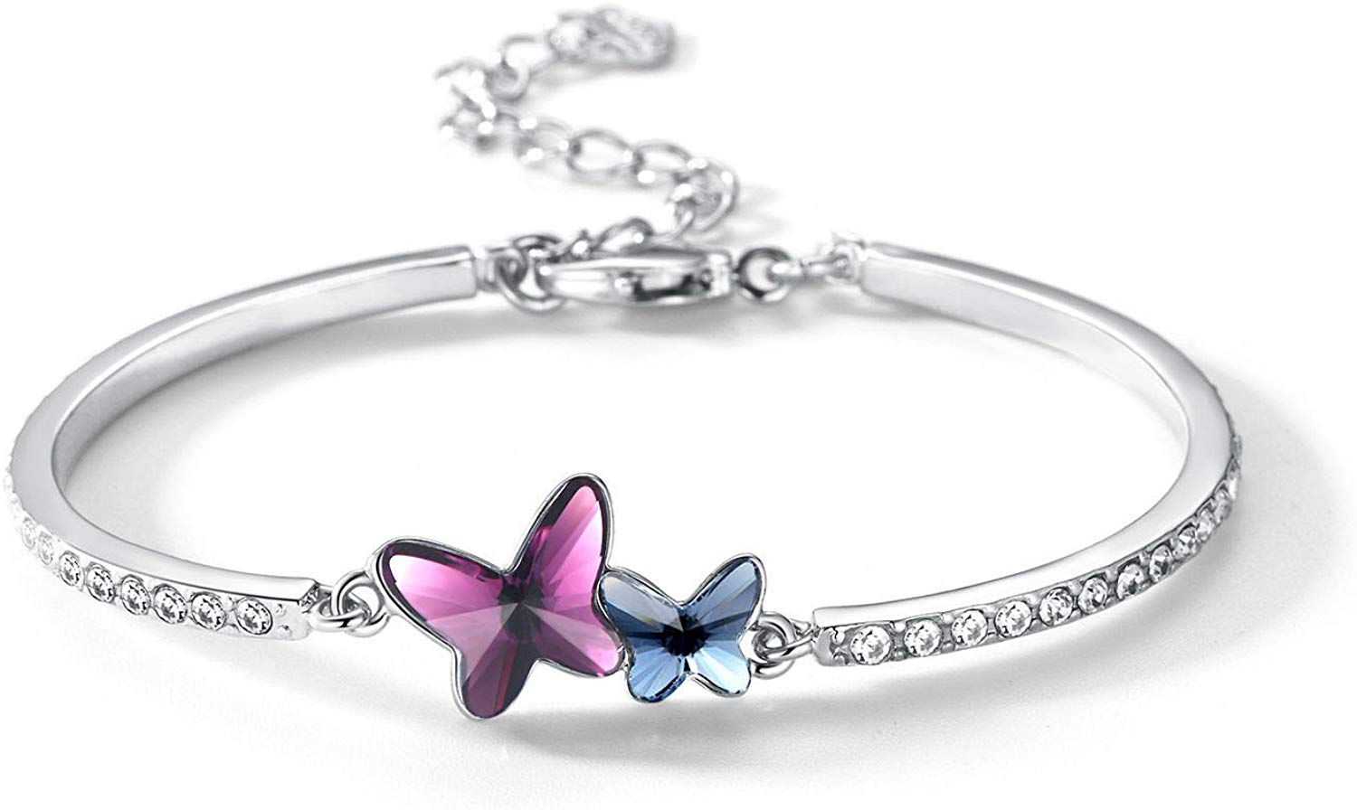 T400 Blue and Purple Pink Butterfly Swarovski Crystal Bangle Bracelet for Women and Girls