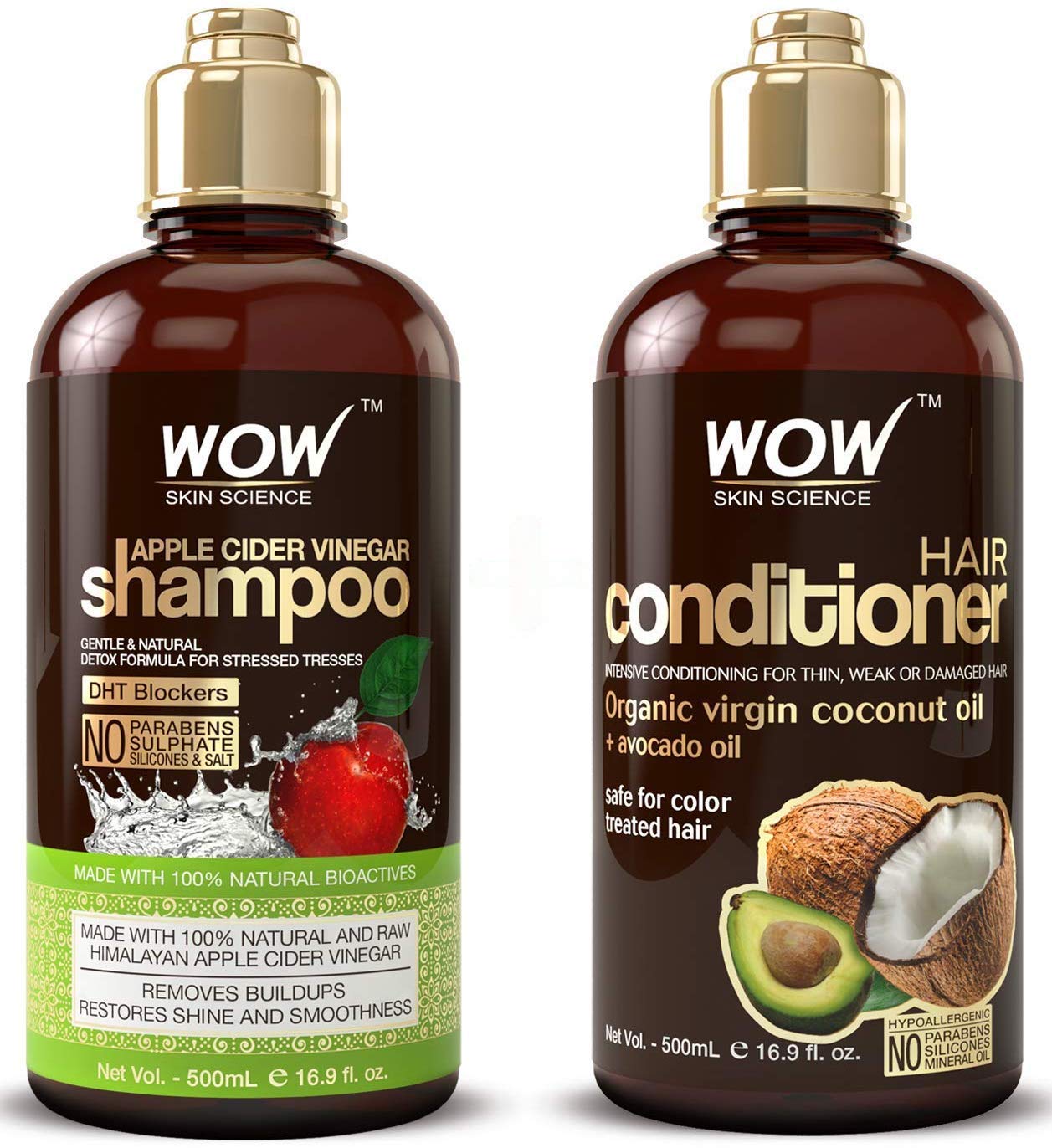 WOW Apple Cider Vinegar Shampoo & Hair Conditioner Set - (2 x 16.9 Fl Oz / 500mL) - Increase Glo