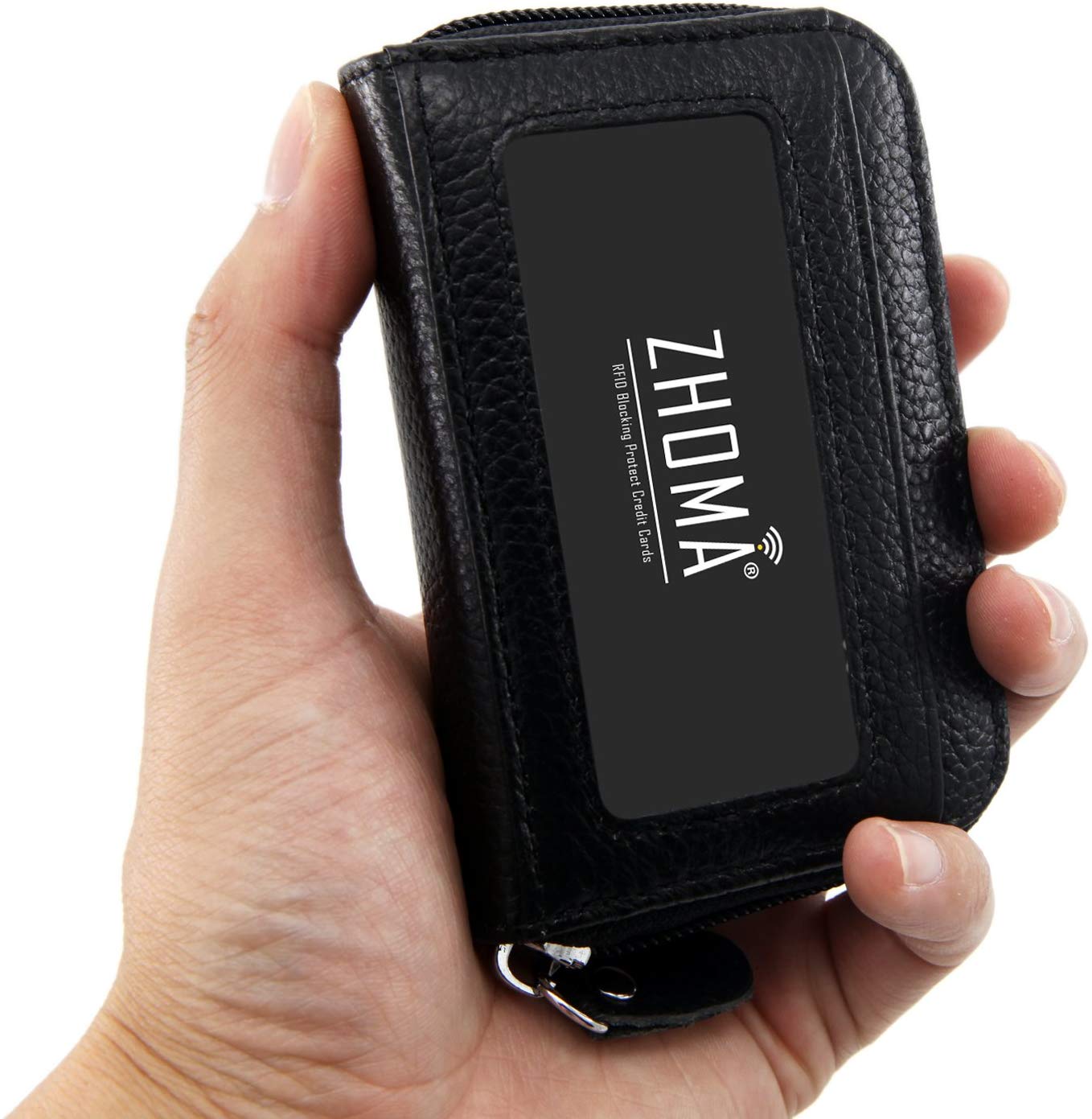 Zhoma RFID Blocking Genuine Leather Credit Card Case Holder Security Travel Wallet - Black