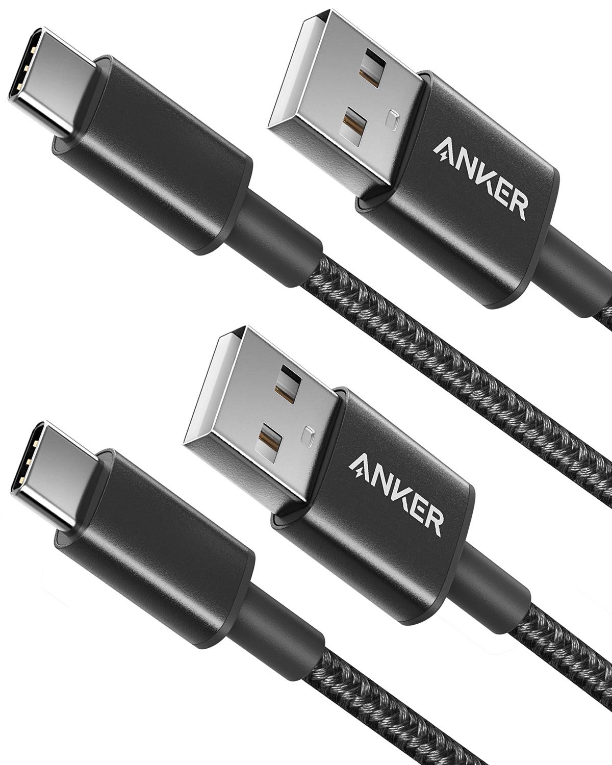 USB Type C Cable, Anker [2-Pack 6Ft] Premium Nylon USB-C to USB-A Fast Charging Type C Cable, for Samsung Galaxy S10 / S9 / S8 / Note 8, LG V20 / G5 / G6 and More(Black)