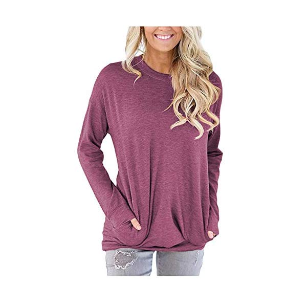 onlypuff Pocket Shirts for Women Casual Loose Fit Tunic Top Baggy Comfy Blouse
