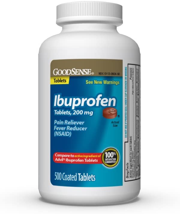 GoodSense Ibuprofen Tablets, 200 mg, Pain Reliever and Fever Reducer, 500 Count, Temporarily Relieves Minor Aches and Pains Due to: Headaches, Minor Pain of Arthritis, and the Common Cold