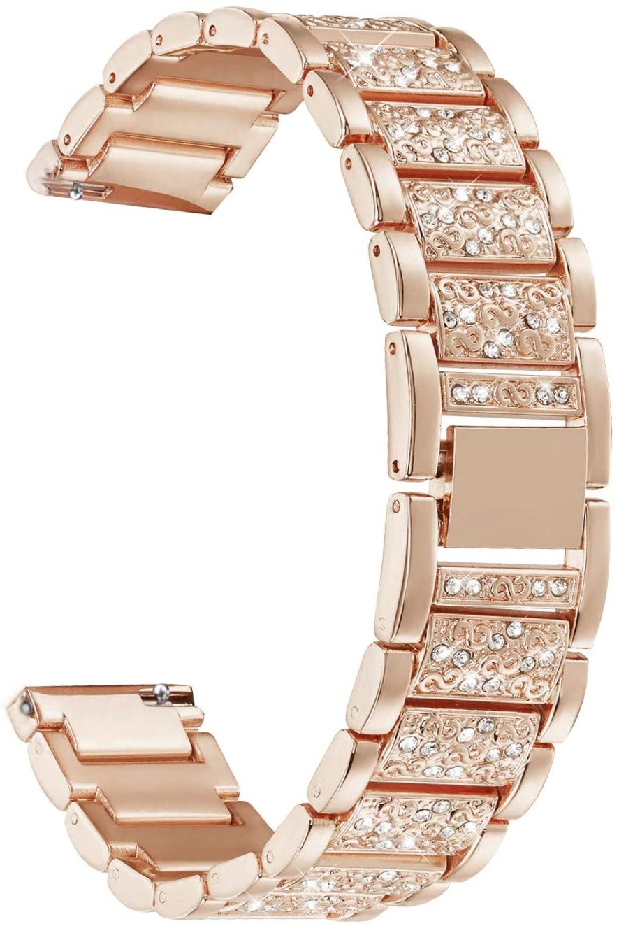 Abanen Watch Band for Fossil Women's Gen 5E 42mm / Women's Gen 6, 18mm Lightweight Alloy Metal Bling Crystal - Rose Gold