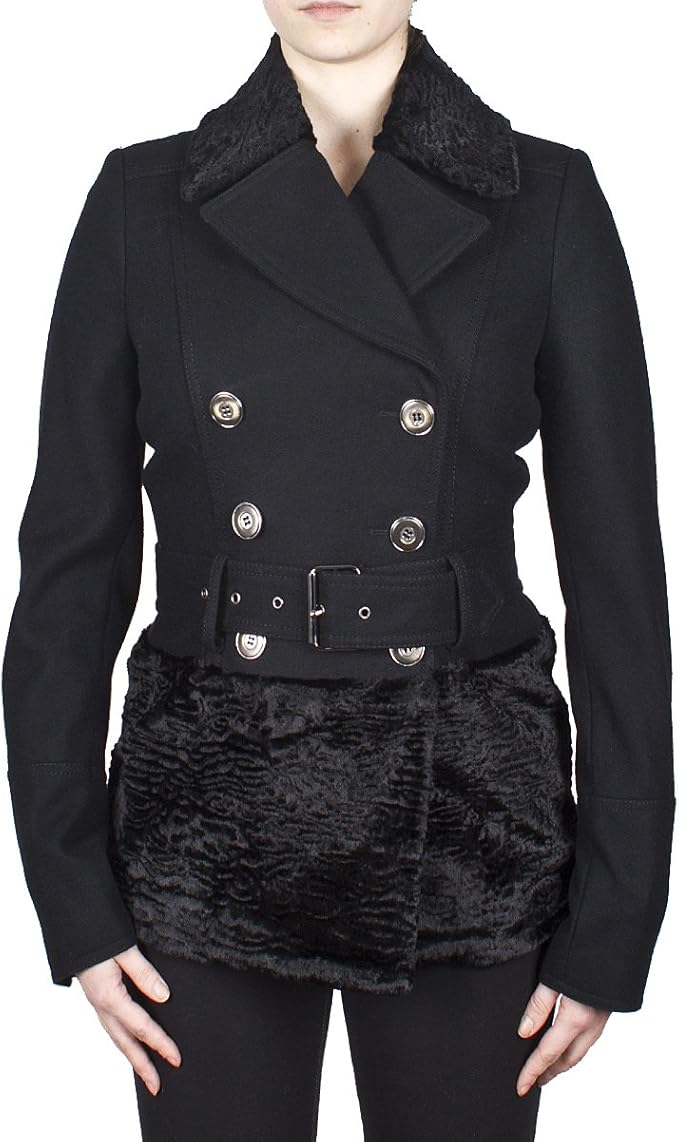 ABS by Allen Schwartz Faux Fur Trim Military Jacket, Black Medium