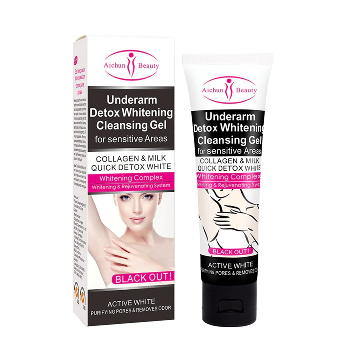 Aichun Beauty Underarm Knees Detox Whitening Cleansing Gel for Sensitive Areas, Collagen & Milk 