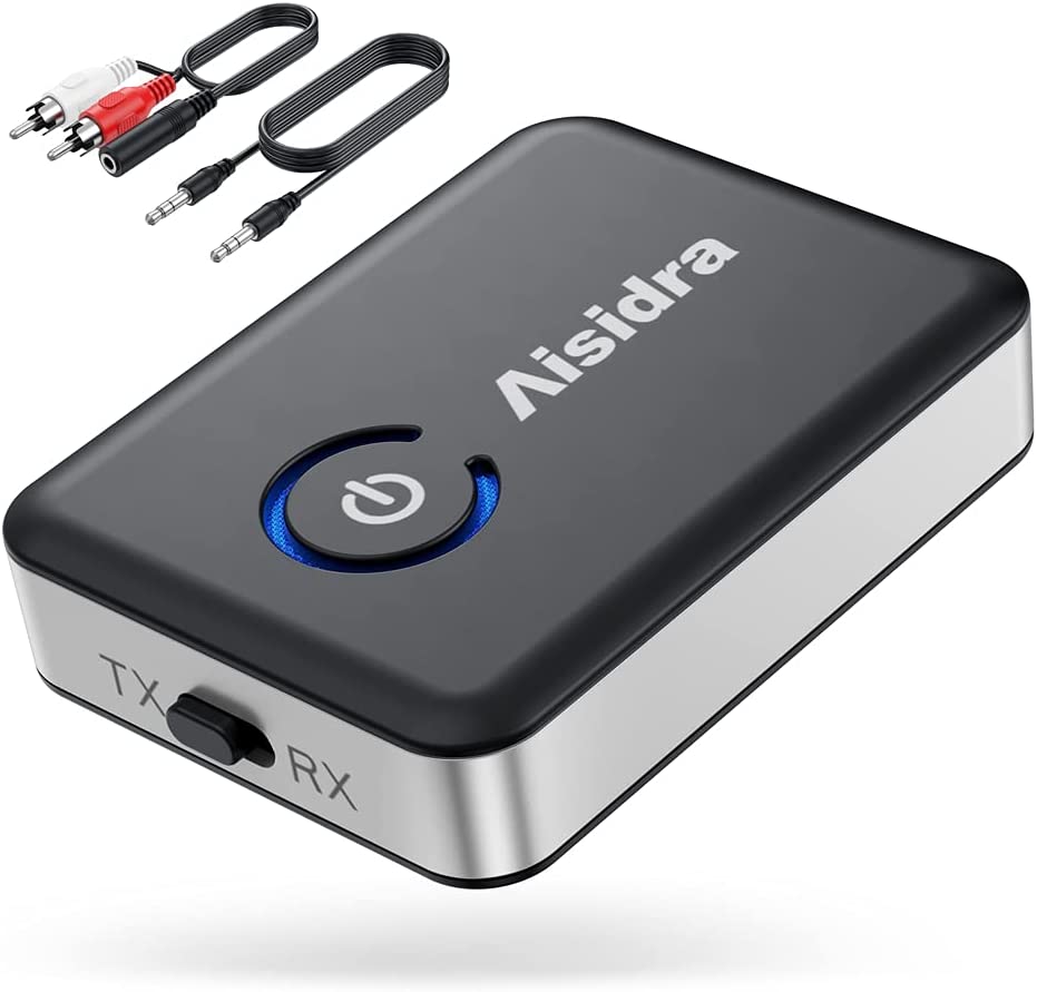 Aisidra Bluetooth Transmitter Receiver V5.0 Bluetooth Adapter for Audio, 2-in-1 Bluetooth AUX Adapter for TV/Car/PC/MP3 Player/Home Theater