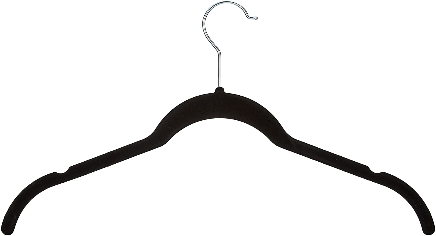 Amazon Basics Slim, Velvet, Non-Slip Shirt Clothes Hangers, Black/Silver - Pack of 50