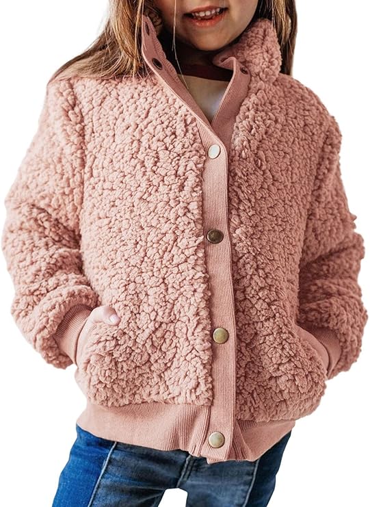 Girls Faux Fur Buttoned Sherpa Fleece Jackets Lightweight Winter Coats Warm Outwear, Pink