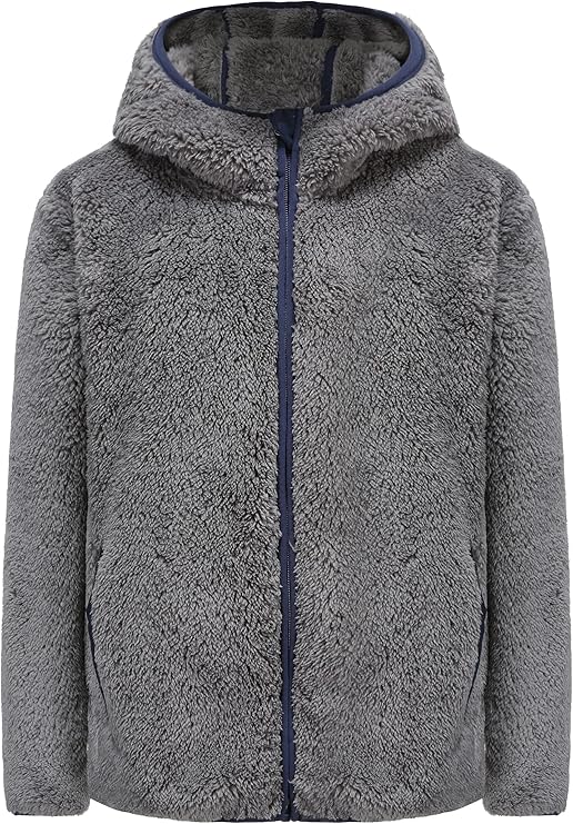 Girl's Soft Fleece sherpa Jacket Full Zip Hoodie, Grey
