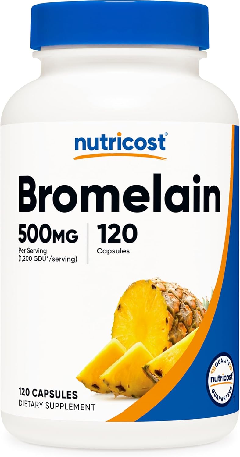 Nutricost Bromelain 500mg - 120 Vegetarian Capsules | Non-GMO, Gluten-Free, High Potency (1200 GDU) | Best Price in Pakistan