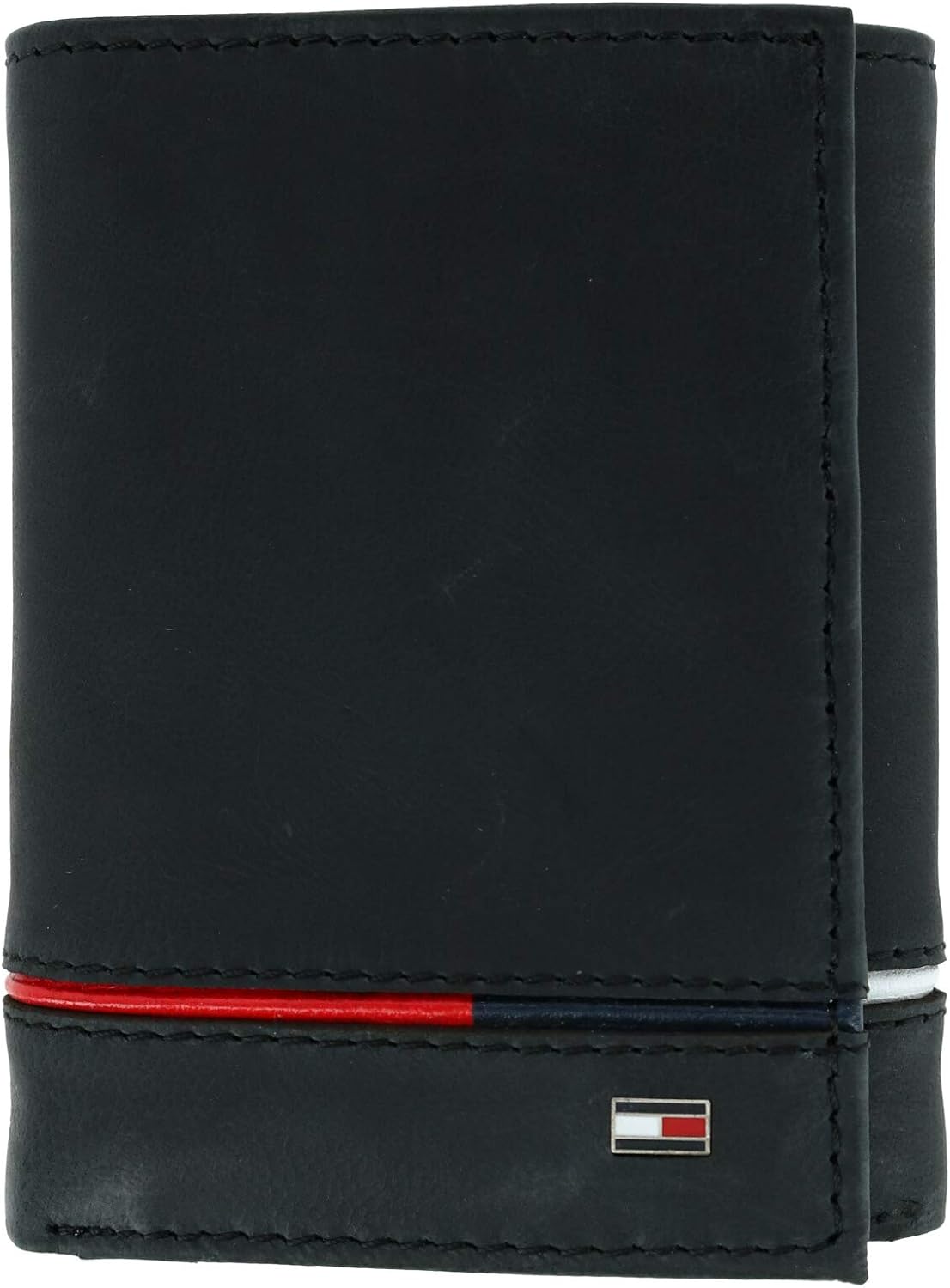 Tommy Hilfiger Men's Leather Leif RFID Trifold Wallet with Double ID, Black