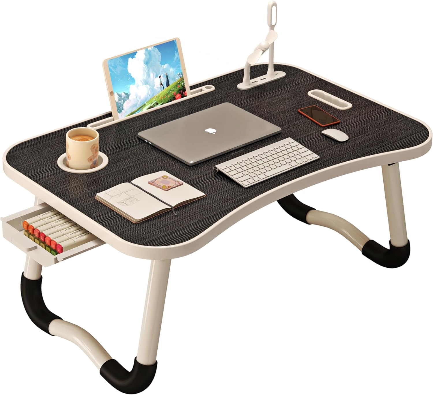 UNICOO® Foldable Laptop Stand Lap Desk with USB Charge Port | Portable Laptop Stand for Desk, Bed & Couch, Ebony Black