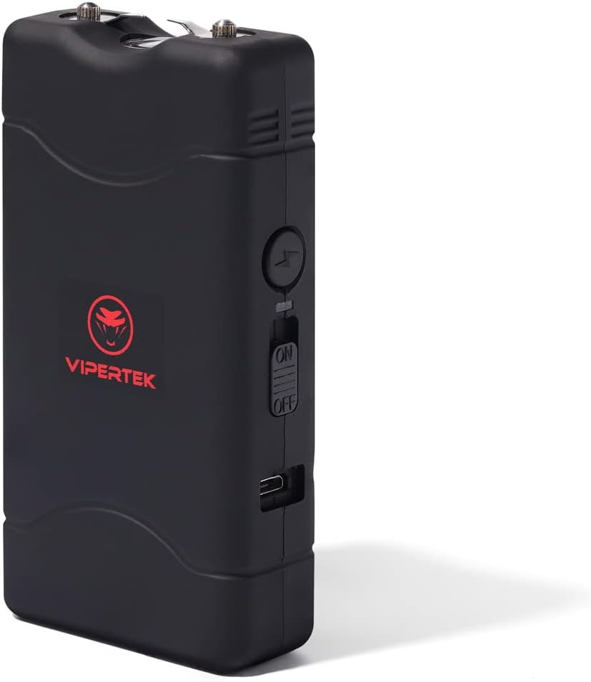 VIPERTEK VTS-880 Mini Stun Gun for Self Defense - Rechargeable with LED Flashlight, Black