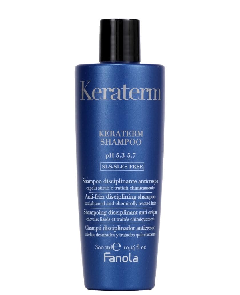 Fanola Keraterm Smoothing Anti Frizz Shampoo - 300 ml | Sulfate-Free Keratin Shampoo with Shea Butter & Macadamia Oil | For Heat-Damaged, Chemically-Treated & Frizzy Hair