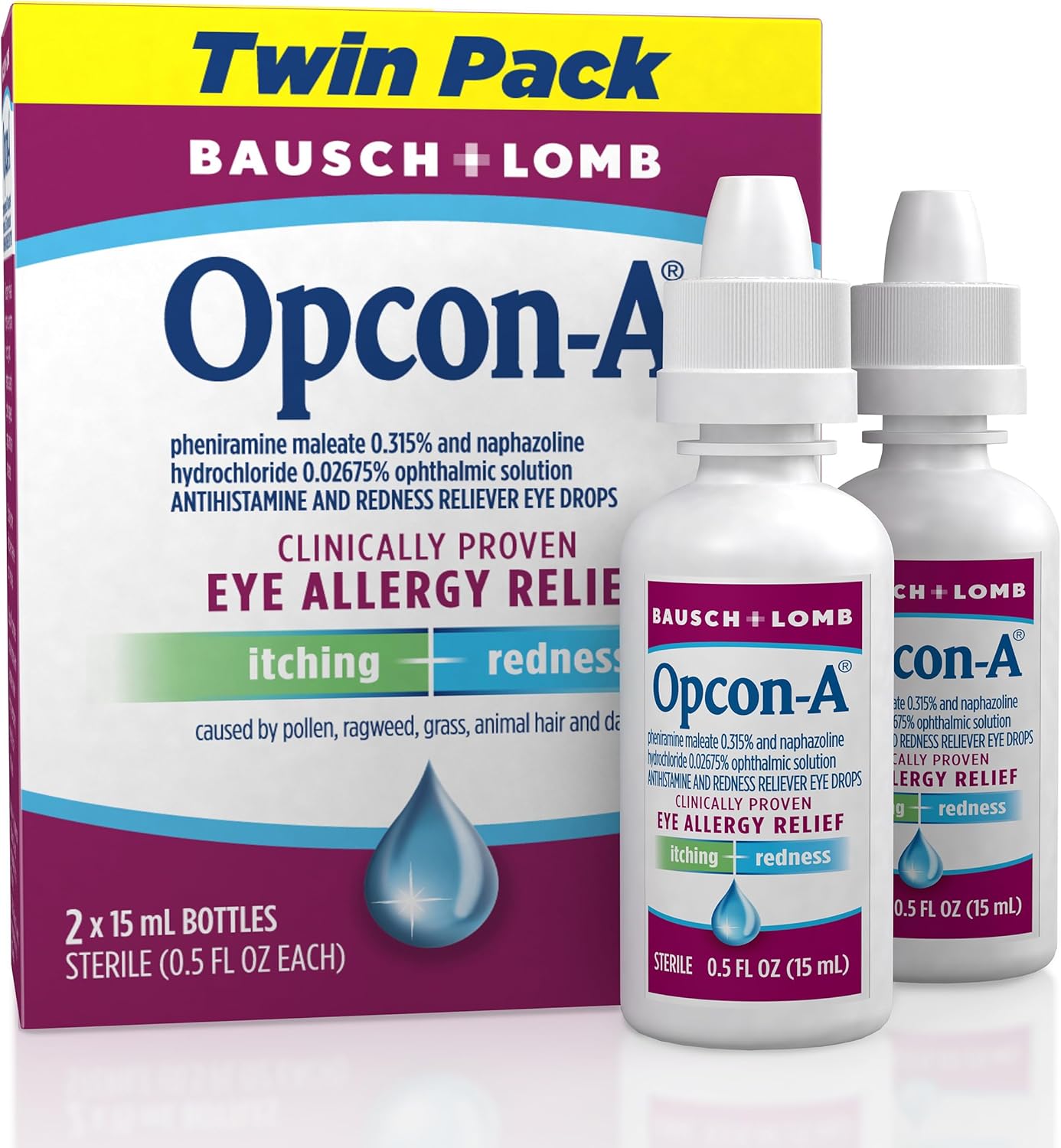 Bausch & Lomb Opcon-A Eye Drops, 0.5 Ounce (Pack of 2), Package may vary