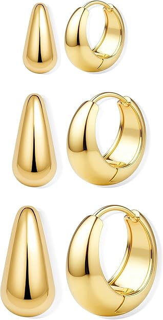 BESTEEL huggie hoops 3 Pairs 14K Gold Plated Hypoallergenic Small Hoop Earrings Set for Women 7mm 10mm 12mm