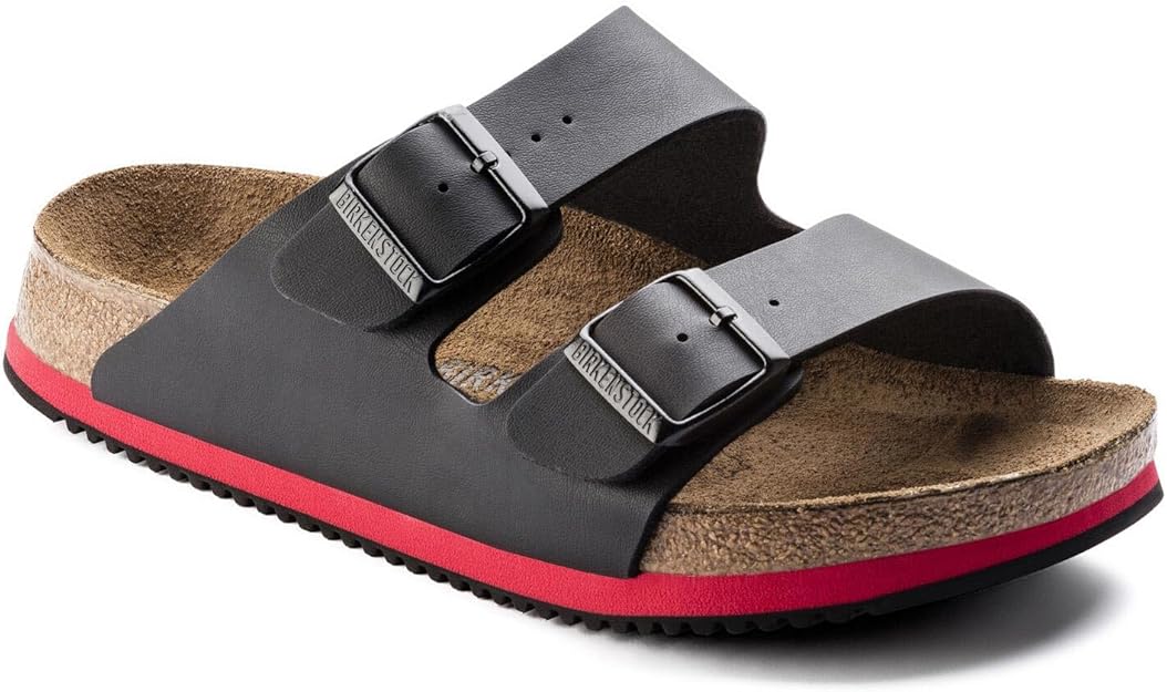 Birkenstock Arizona Black & Red Unisex Cork Footbed Mules – Adjustable Double Strap Comfort Sandals