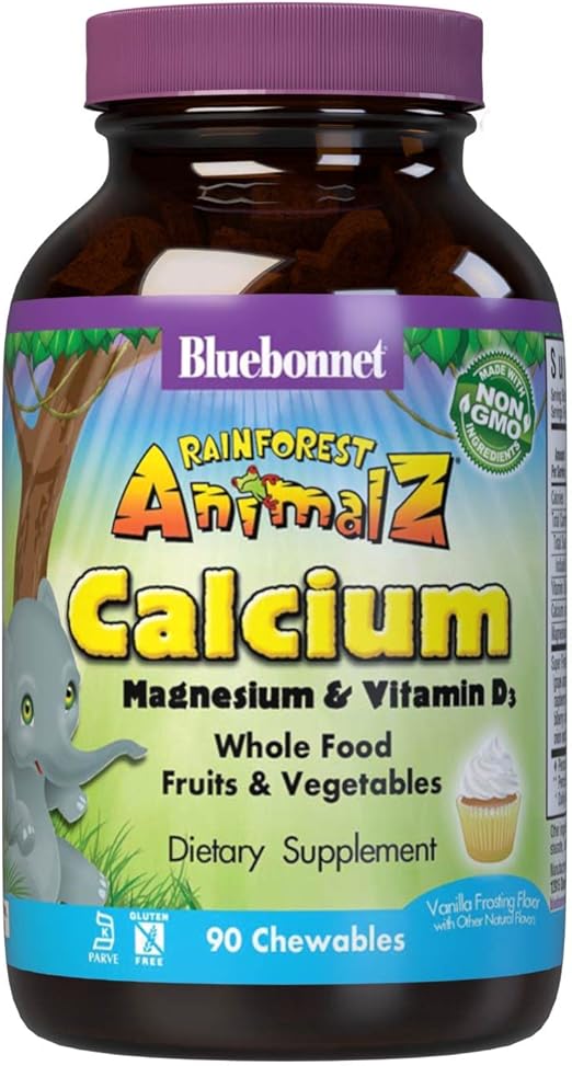 Super Earth Rainforest Animalz Calcium Magnesium & Vitamin D3 Natural Vanilla 90 chewables