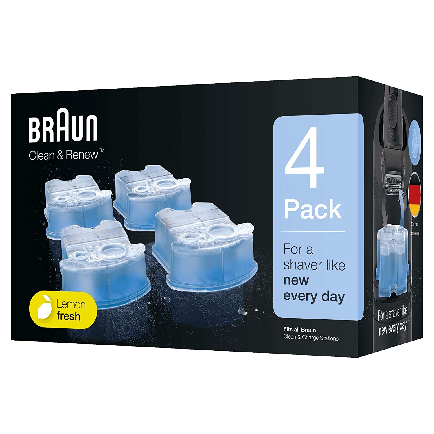 Braun Clean and Renew 4 Pack, Cartridge, Refill, Replacement Cleaner, Cleaning Solution - 22.8 Fl.Oz (680ml)