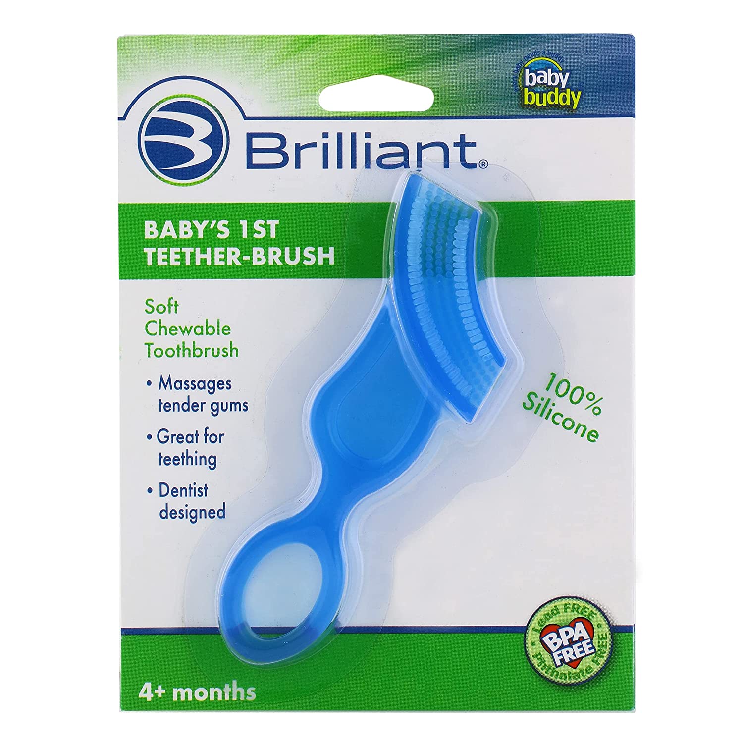 Brilliant Baby’s 1st Toothbrush - Silicone First Toothbrush for Babies and Toddlers - Blue