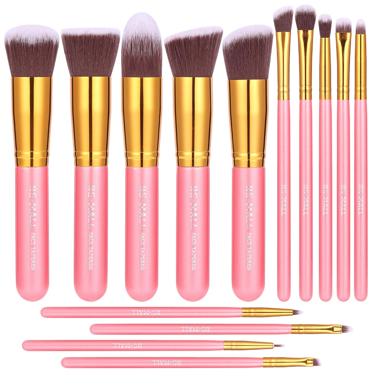 BS-MALL Cosmetics Foundation Blending Blush Eyeliner Face Powder Brush Makeup Brush Set, 14 Pcs (Golden Pink)